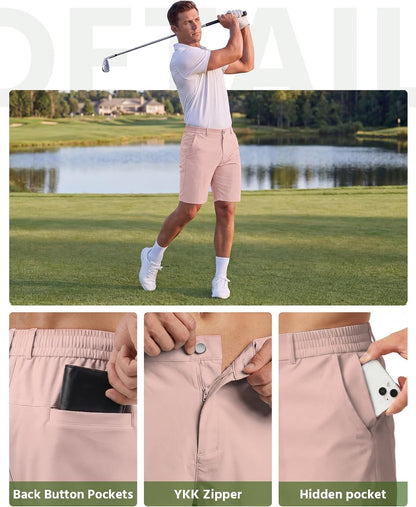 Wulcea Men's Golf Shorts 9" Chino Stretch Fabric Elastic Waist Quick Dry Water Resistant Casual Dress Work with Phone Pocket