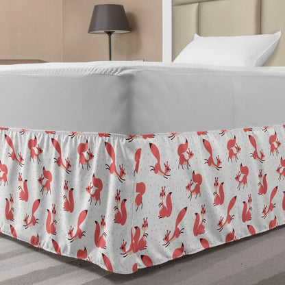 Lunarable Squirrel Bed Skirt, Little Pink Squirrels Under Snowfall Rodent Animal Character Winter Theme, Elastic Bedskirt Dust Ruffle Wrap Around for Bedding Decor, Twin/Twin XL, Pink Peach White
