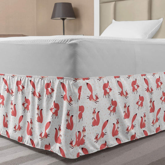 Lunarable Squirrel Bed Skirt, Little Pink Squirrels Under Snowfall Rodent Animal Character Winter Theme, Elastic Bedskirt Dust Ruffle Wrap Around for Bedding Decor, Full, Pink Peach White
