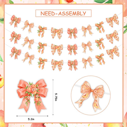 TWO WILD Bow Peach Party Decorations Garland Set for Girls Birthday Party or Baby Shower Decor, 3pcs Fruits Theme Hanging Banner for Entryway, Dessert Table, Photo Wall Decor Display Area