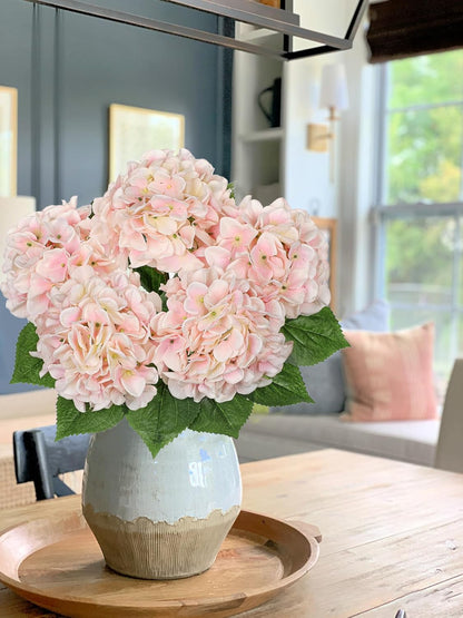 Hollyone Light Pink Hydrangea Artificial Flowers Large Artificial Hydrangeas Silk Flowers for Home Decor Indoor Wedding Flowers Bouquets Faux Flowers Kitchen Centerpiece Table Decorations