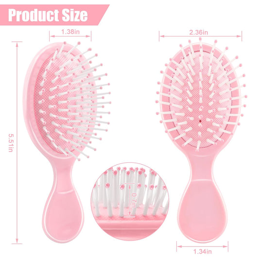 NICEMOVIC Mini Wet Hair Brush 2 Pack, Bachelorette Party Favors, Back to School Supplies, Small Travel Hair Brush for Girls Toddler Kids, Stocking Stuffers for Teen Girls, Bridesmaid Gifts (Pink)