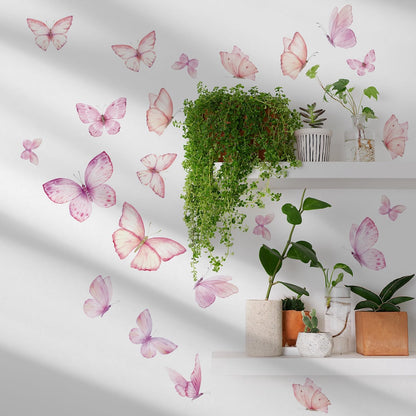 Watercolor Butterfly Wall Decals Peel and Stick, Wall Stickers for Girls Room, Pink Butterfly