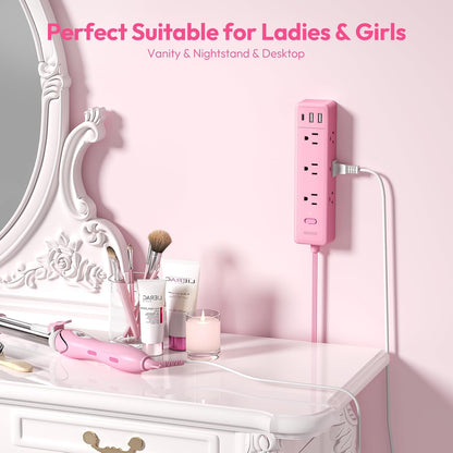 Pink Power Strip, NTONPOWER Surge Protector Power Strip, Cute Pink Extension Cord 5FT, 9 Outlets 3 USB (1 USB C), Mounted, 1080J, Multiple Outlets for Home Office, Kawaii, Desk Accessories, Women