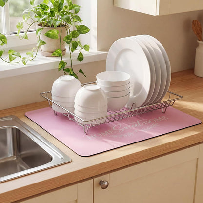Pink Dish Drying Mat for Kitchen Counter 24 x 16 Inch Pink Kitchen Accessories Large Non Slip Absorbent Heat Resistant Coffee Bar Pad Dish Drainer Rack Mat for Countertops Sinks