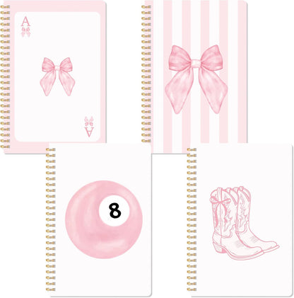 CNhoqc Pink Spiral Journal Notebook - 4 Pcs A5 Pink Watercolor Coquette Bow Lined Pages Hardcover Spiral Bound Journal Subject Notebook Work School Note Taking Supplies Women Men Birthday Graduation