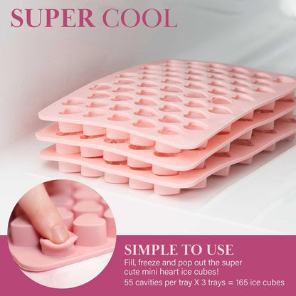 Paris Hilton Heart Shaped Mini Ice Cube Tray Set, Includes 3 Mini Ice Cube Molds, Ice Bin Storage Container with Lid and Ice Scoop, Made without BPA, 6-Piece Set, Pink