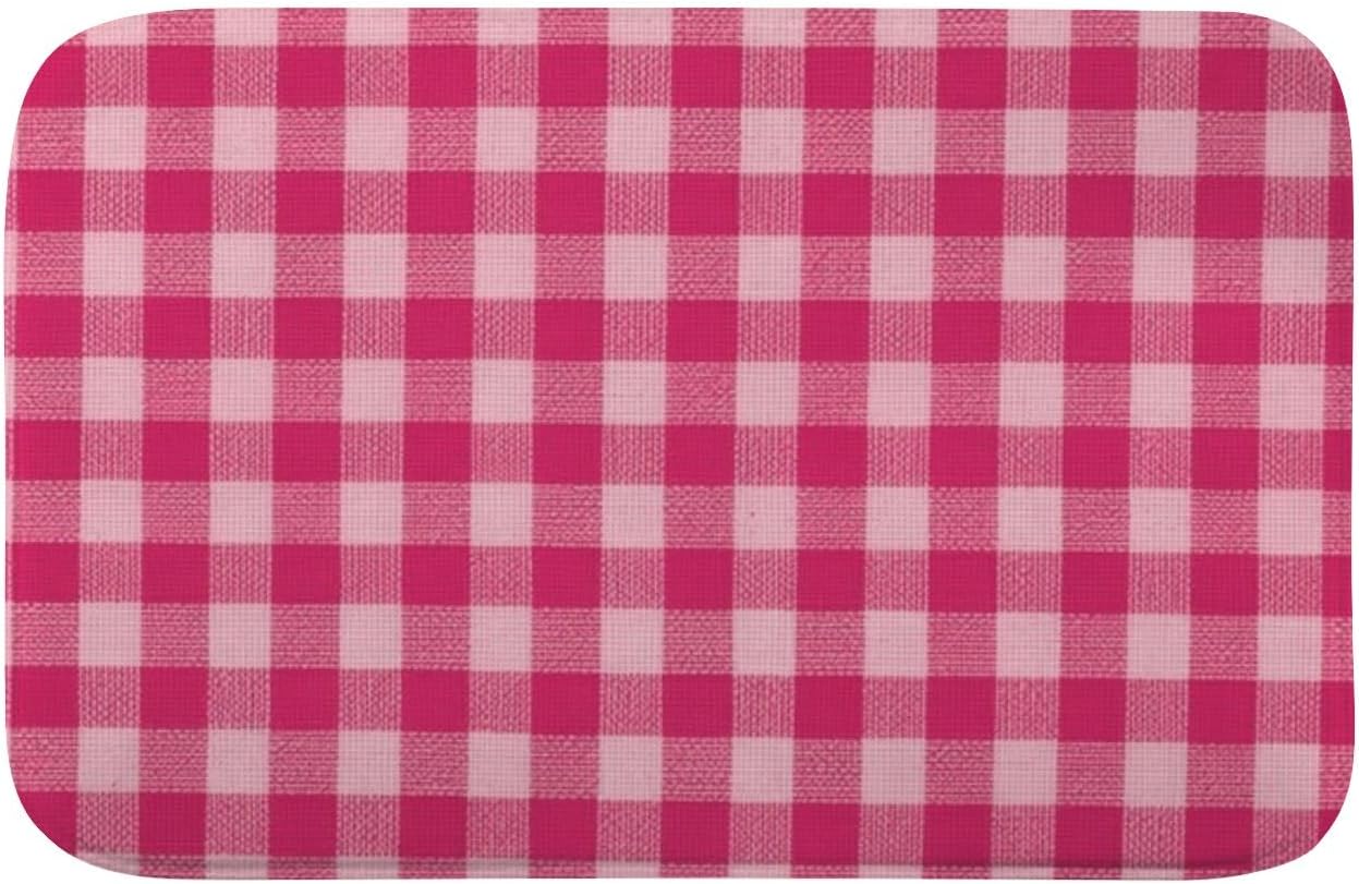 Front Door Rug Romantic Bright Pink Checkered Bathroom Toilet Rugs Bath Tub Mat Outside Door Mats Protect Floor Trap Water Anti-Slip Ultra-Soft Household Rv Users Shower Rustic Bathroom Decor 18X30in