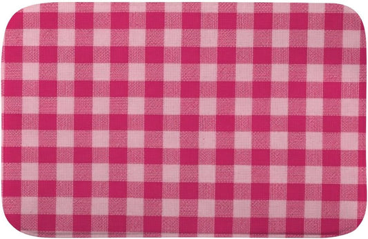 Front Door Rug Romantic Bright Pink Checkered Bathroom Toilet Rugs Bath Tub Mat Outside Door Mats Protect Floor Trap Water Anti-Slip Ultra-Soft Household Rv Users Shower Rustic Bathroom Decor 18X30in