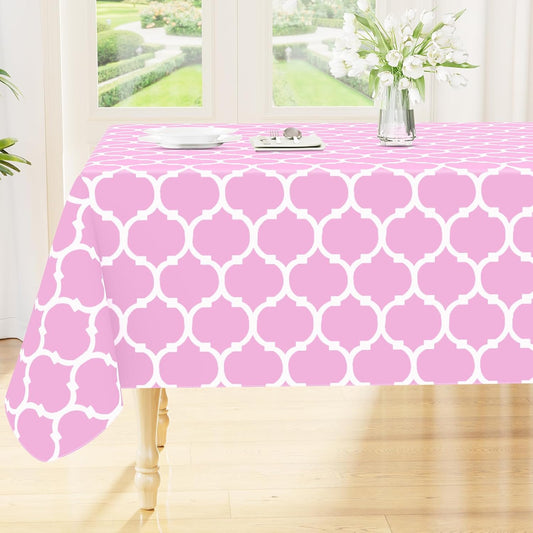 Smiry Rectangle Table Cloth, Waterproof Vinyl Tablecloth with Flannel Backing for Rectangle Tables, Wipeable Spillproof Plastic Tablecloths for Dining, Camping, Indoor and Outdoor, (60"x84", Pink)