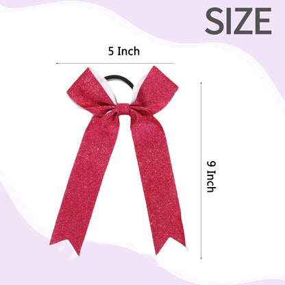 Long Tail Glitter Cheer Bows 16 PCS Collegiate Style Cheer Bows Ponytail Holder Handmade Bows for Girls Teens Cheerleader Sports (Glitter Pink)