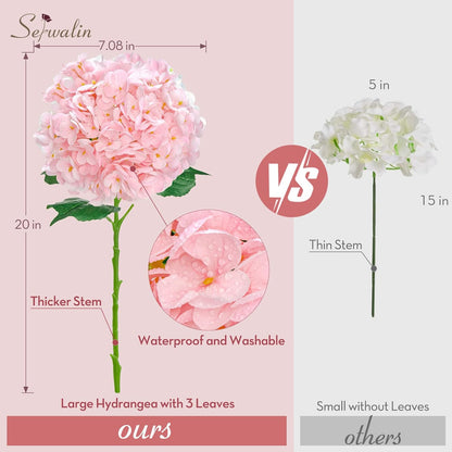 Serwalin 𝟱𝙋𝘾𝙎 3D Real Touch Hydrangea Artificial Flowers, 20in Lifelike Pink Latex Fake Hydrangea Flowers for Wedding Office Family Party Living Room Table Decoration (Pink)