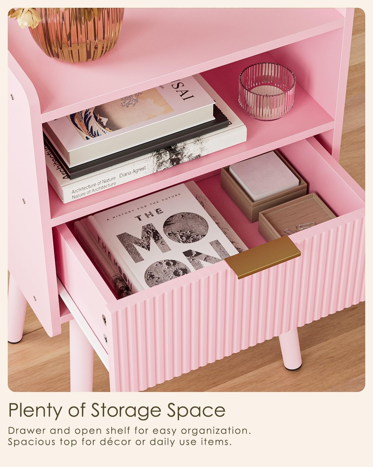 Night Stand, Modern Side Table, Small Nightstand, Wood Bedside Table with Storage Drawer End Table for Bedroom,Living Room,Office, Pink