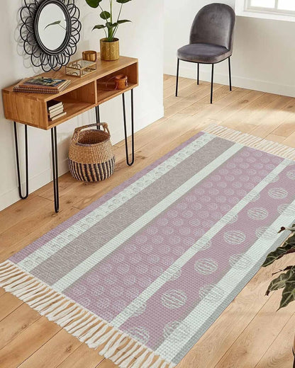 Bedroom Rug 3'x 5', Farm Fruits Washable Floor Carpet with Tassels, Watermelon Lemons Peach Pink Grey Striped Elegant Soft Carpet Floor Mat for Patio, Balcony, Laundry, Room Decor