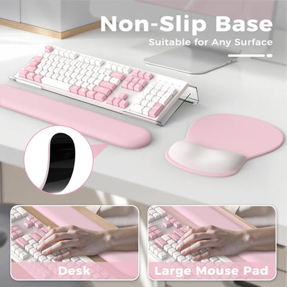 iCasso Keyboard Wrist Rest, Blush Pink Ergonomic Mouse Pad with Wrist Support,Acrylic Clear Keyboard Stand for Desktop,Non-Slip Mousepad Set for Office Home Gaming