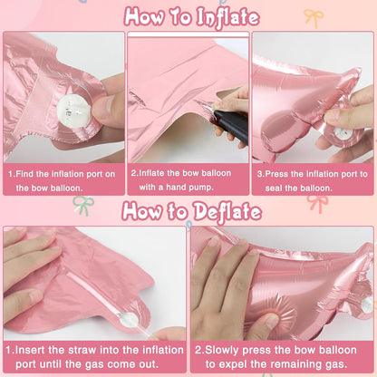 4 Pcs Pink Bow Balloons Bow Birthday Decorations for Girl Women Baby Shower Bridal Shower Bachelorette Party Mothers Day Decorations