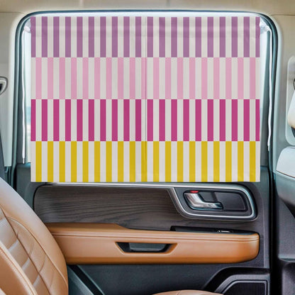 Car Window Shades for Side Windows Stripes Lines Car Sun Shade Curtain 2 PCS Double Layer Privacy Blackout Pink Purple Yellow Striped Magnetic Car Window Curtains with Suction Cup Sun Block Covers