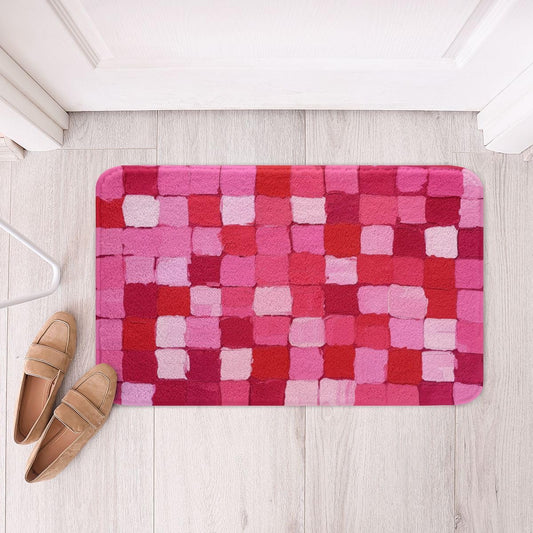 jejeloiu Checkered Bathroom Rugs Pink Plaid Bath Mats Microfiber Abstract Bathroom Accessories Geometric Floor Doormats Non-Slip 16"x24" Soft