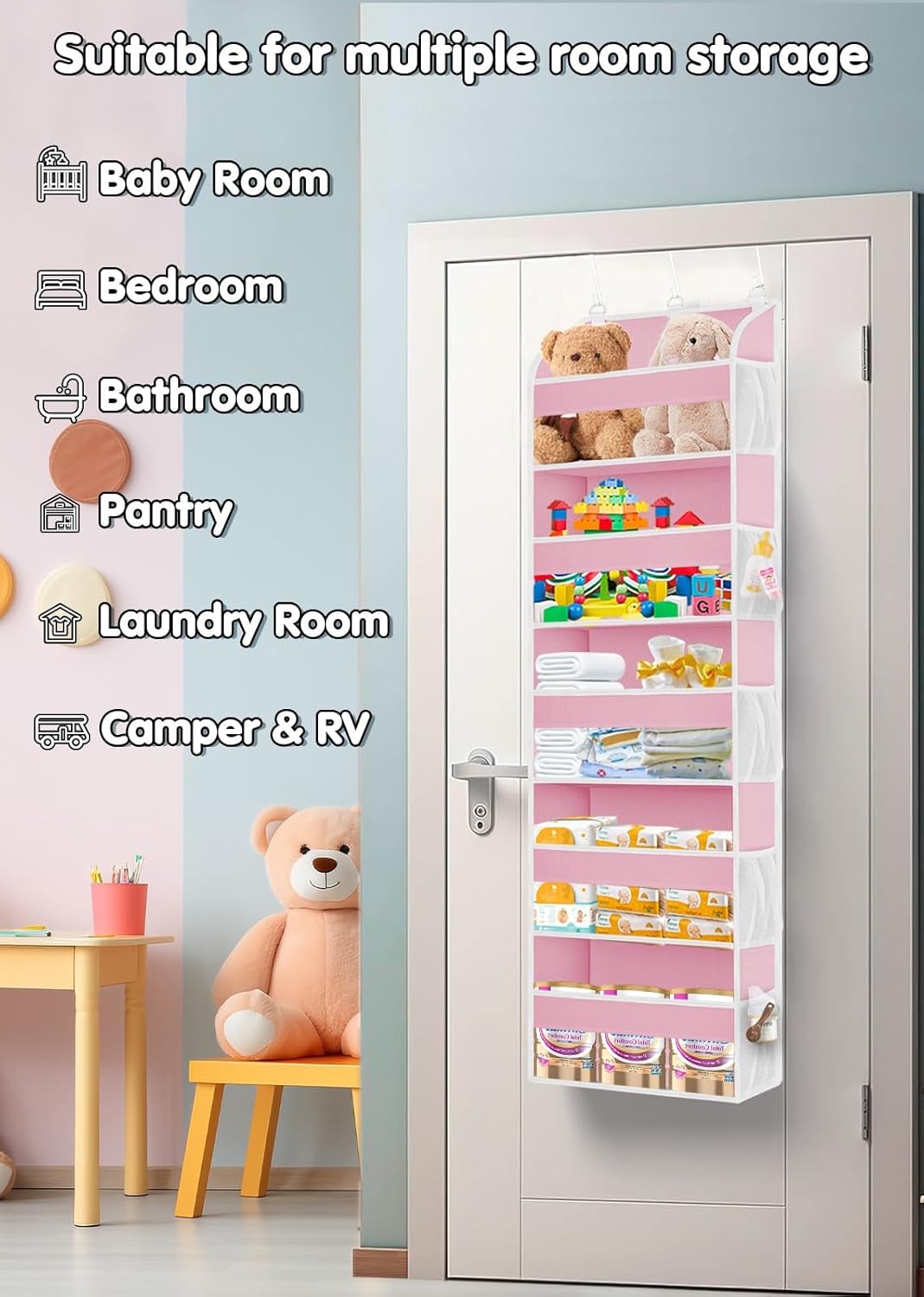 TAHAVICE 2 Pack Over The Door Storage Organizer with 5 Pockets 10 Mesh Pockets, 44 lbs Weight Capacity Door Hanging Organizers and Storage for Bedroom,Bathroom,Nursery,Kidroom,Babyroom