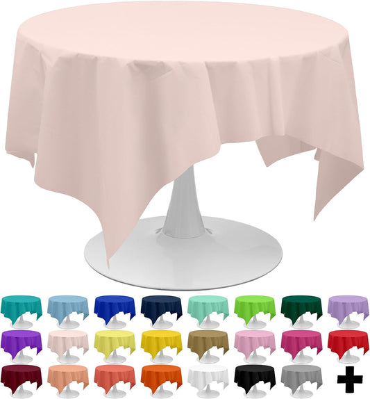 PARTY ULYJA Blush Pink Tablecloths Plastic 3 Pack Premium 84 Inches Disposable Table Covers Decorative Table Cloths for Round Dinning Kitchen Tables