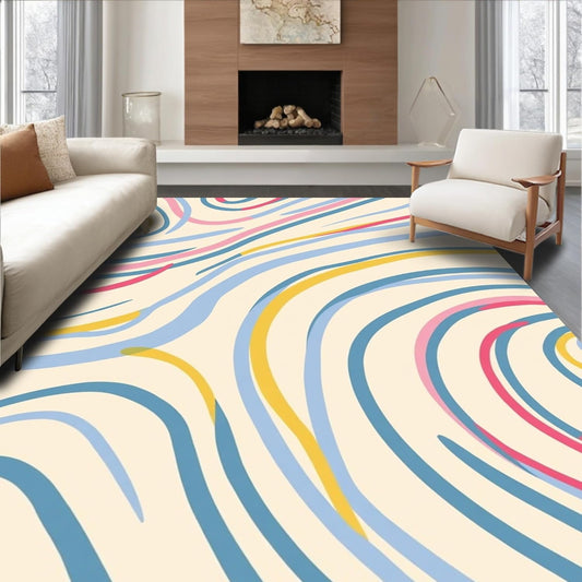 Flatwoven High Traffic Area Rug 5x7, Minimalist Abstract Wave Composition with Subtle Gradient and Flowing Lines, Non Slip, Stain Resistant, Washable Area Rugs for Living Room, Bedroom (Pink, 5x7)