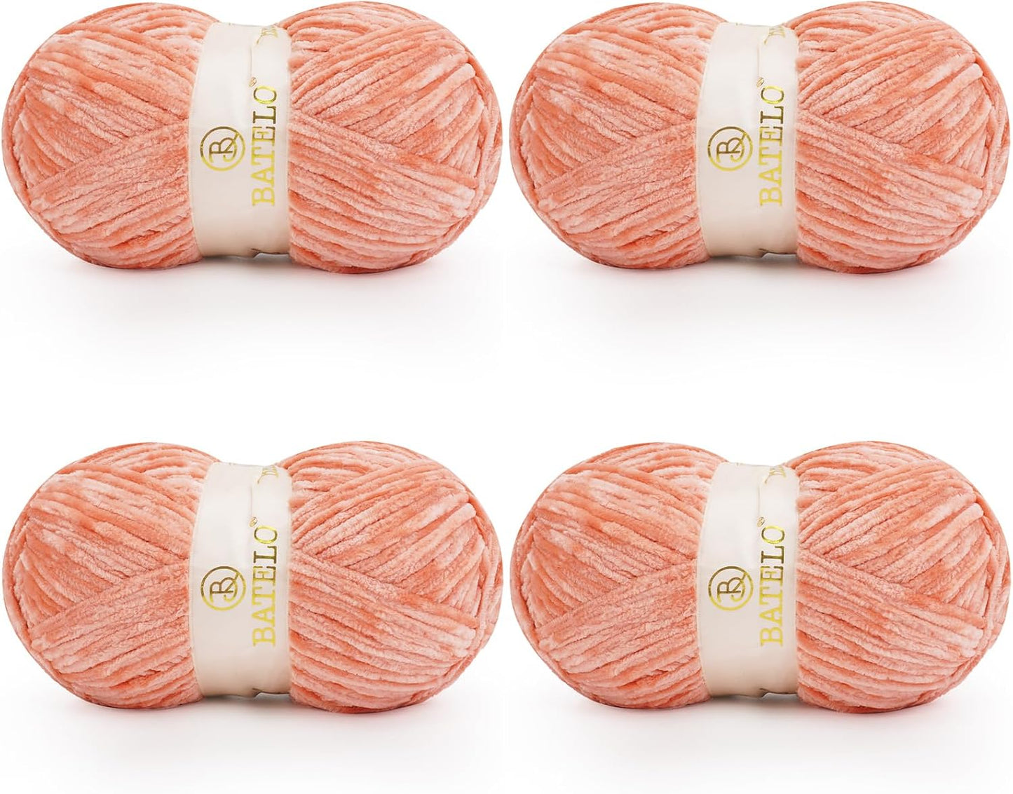 Velvet Chenille Yarn for Crocheting & Knitting 1440 Yards, Soft Thick Fluffy Bulky Blanket Yarn, 4 Pack of 10.5oz (Salmon Pink)