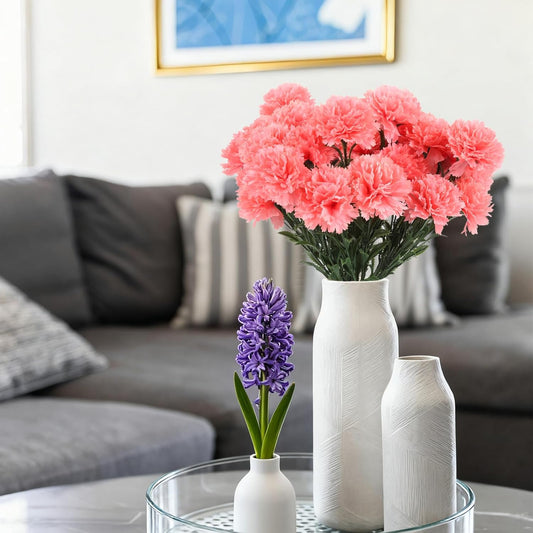 28 Heads Carnations Artificial Flowers 4 Pcs Faux Carnations Bouquet 18.5in Silk Pink Flower for Wedding Decor Home Table Centerpiece Floral Arrangements (Pink)