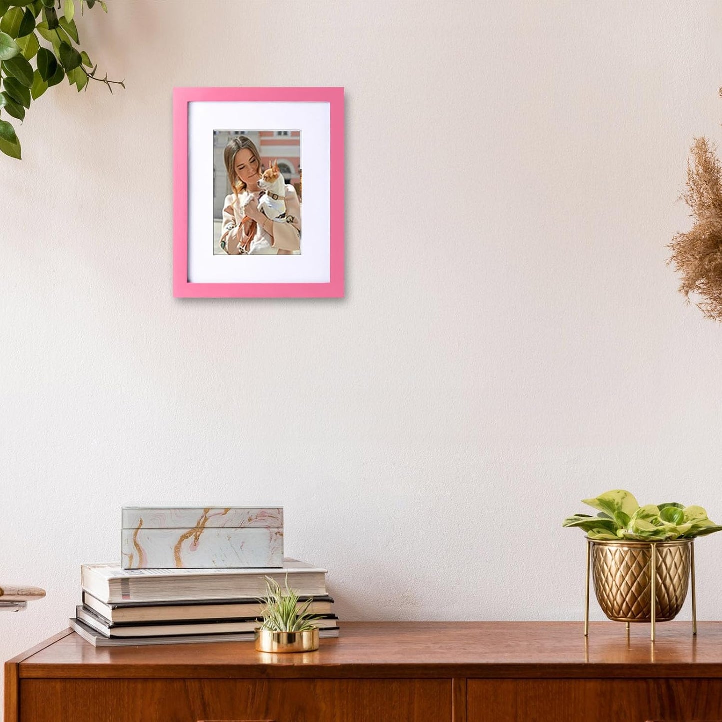 wyooxoo 8x10 Picture Frame Made of Solid Wood Photo Frame Display Pictures 5x7 with Mat or 8x10 Without Mat Colorful Frame For Table top Display or Wall, Pink, 1 Pack