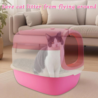 Cat Litter Box with Litter Mat, 20"x15"x15" Large Litter Box for Big Cats, Enclosed Removable Litter Boxs, Flip-Top Design, Odor Control, Easy to Clean (Pink)