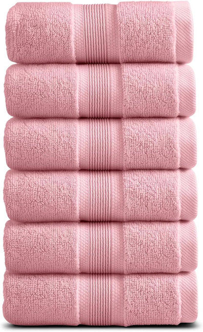 Springtree Home Luxury Bamboo Rayon Hand Towel Set of 6 | 35% Bamboo Rayon - 65% Zero Twist Cotton, Ultra Soft, Highly Absorbent, Oeko-TEX Standard 100 Certified | Luxury Bathroom Towels| Pink Shadow
