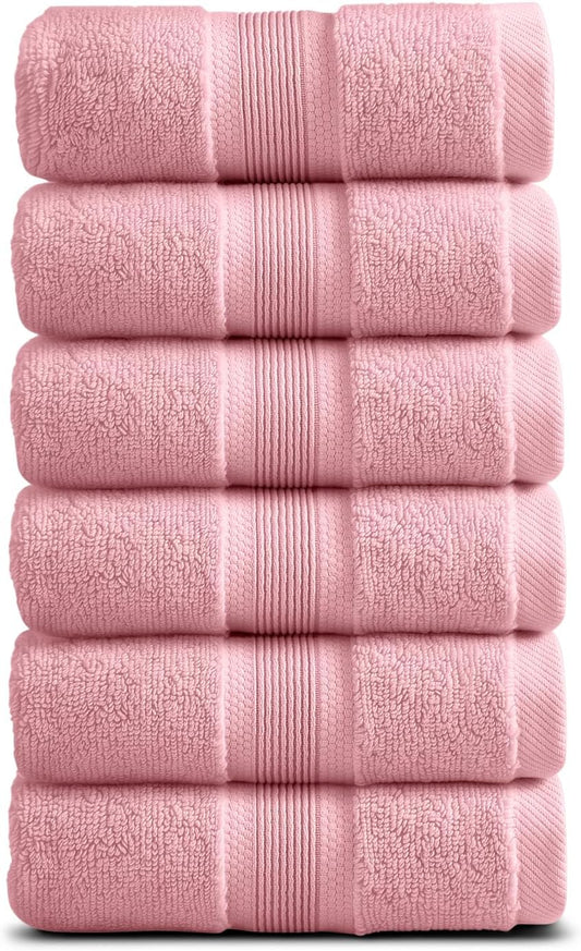 Springtree Home Luxury Bamboo Rayon Hand Towel Set of 6 | 35% Bamboo Rayon - 65% Zero Twist Cotton, Ultra Soft, Highly Absorbent, Oeko-TEX Standard 100 Certified | Luxury Bathroom Towels| Pink Shadow