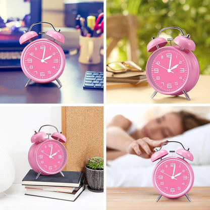 pxy Loud Alarm Clock for Heavy Sleepers 3D Dial Battery Operated (Battery Include), 4" Super Silent Analog Alarm Clock for Kids with Night Light PT260 Silver OrangePT505 White Pink