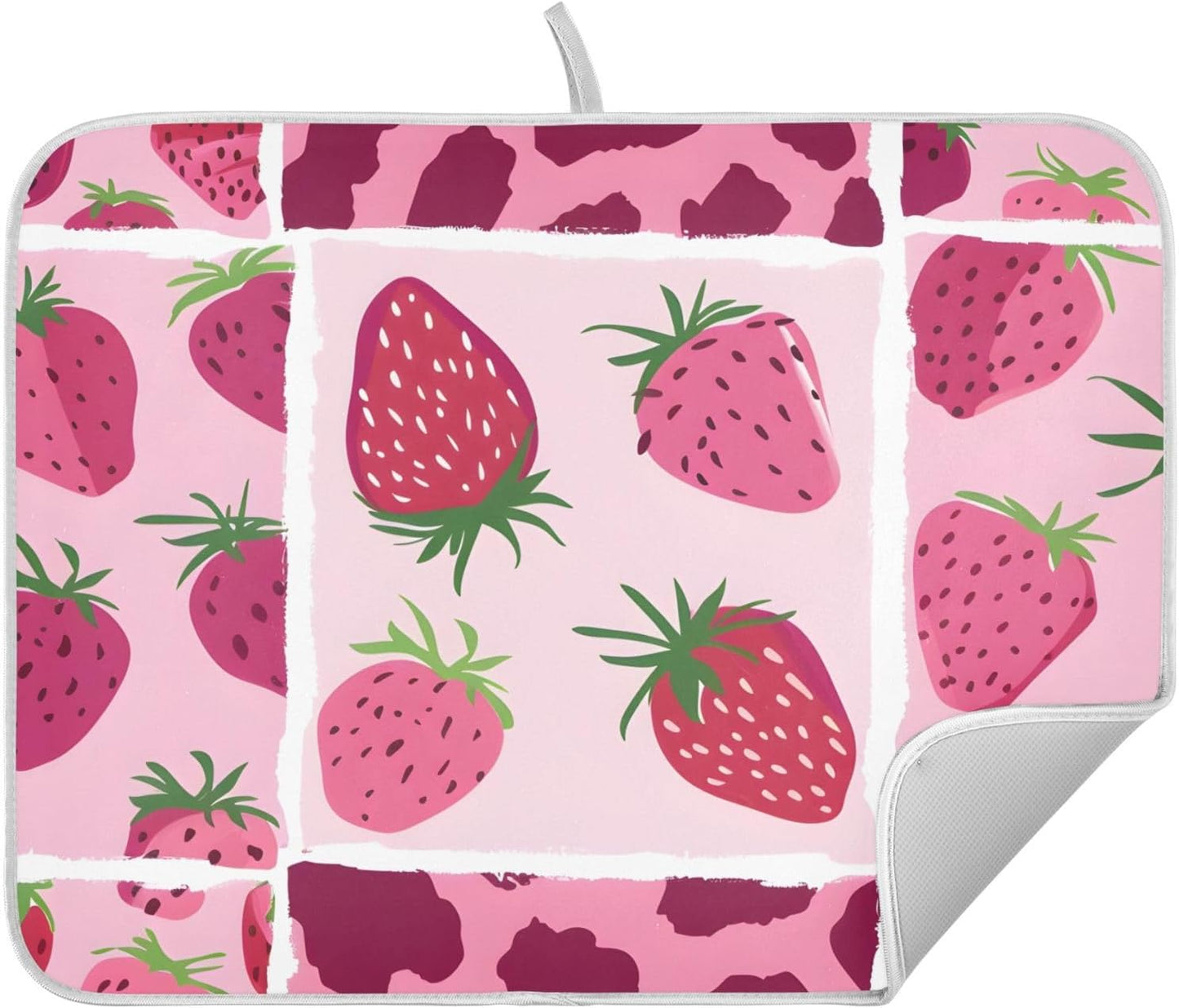 Strawberry Pink Leopard Pattern Dish Drying Mats for Kitchen Counter Mat 18x24 inch Microfiber Dish Drainer Mat Absorbent Draining Mat Rack Mat Dishes Pad