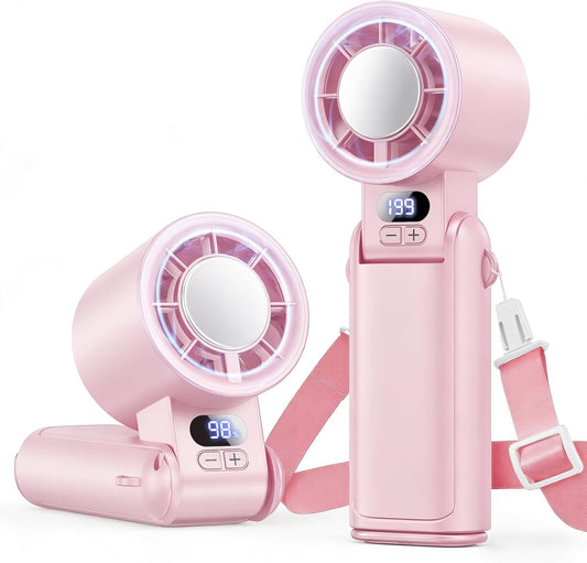 Portable Handheld Turbo Fan, 1-199 Speed Adjustable with LED Display, High-Power Motor, Rechargeable Battery, 4 IN 1 Pocket Design Mini Fans for Indoor/Outdoor/Travel/Work, Pink