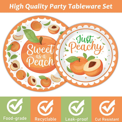 chiazllta 96 Pcs Peaches Party Decorations Peach Fruit Paper Plate and Napkins Fruit Theme Birthday Disposable Tableware Sweet as a Peach Party Supplies Party Favors for 24 Guests