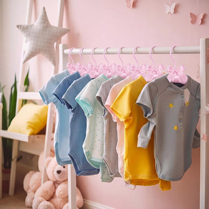 Novabright 12 Pcs 10" Baby Satin Padded Hangers Non-Slip Wooden Hangers with Sponge Shoulder for Baby Christening Dress Girl Toddler Infant Nursery Newborn Clothing(Pink)