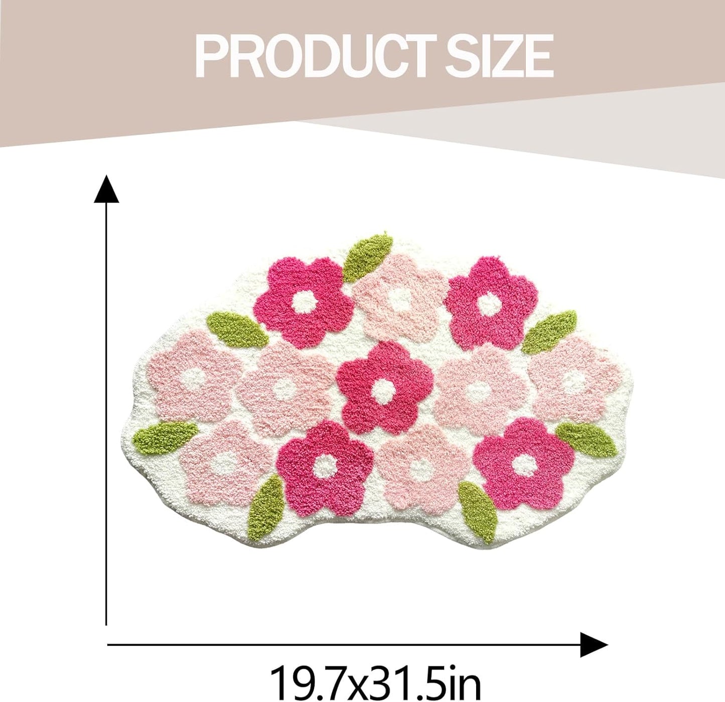 Pink Flowers Bathroom Rug, Soft Tufted Plush Washable Non-Slip Pretty Floral Bath Mat, Bedroom Kitchen Floor Door Mat for Home