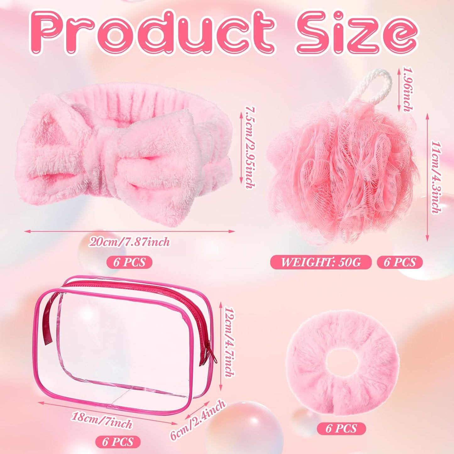 Moucuny 24 Pieces Spa Sleepover Party Supplies 6 Pink Spa Headband 6 Shower Loofahs 6 Pink Velvet Scrunchies 6 Cosmetic Bags for Slumber Sleepover Birthday Party Favors Gift
