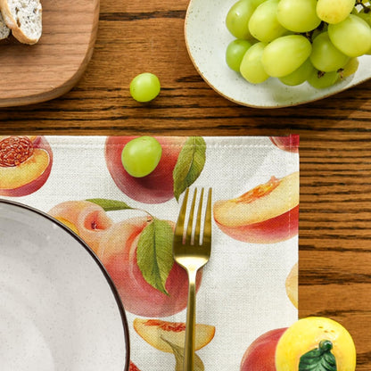 Artoid Mode Peach Fruit Summer Placemats Set of 4, 12x18 Inch Seasonal Spring Holiday Table Mats for Party Kitchen Dining Decoration