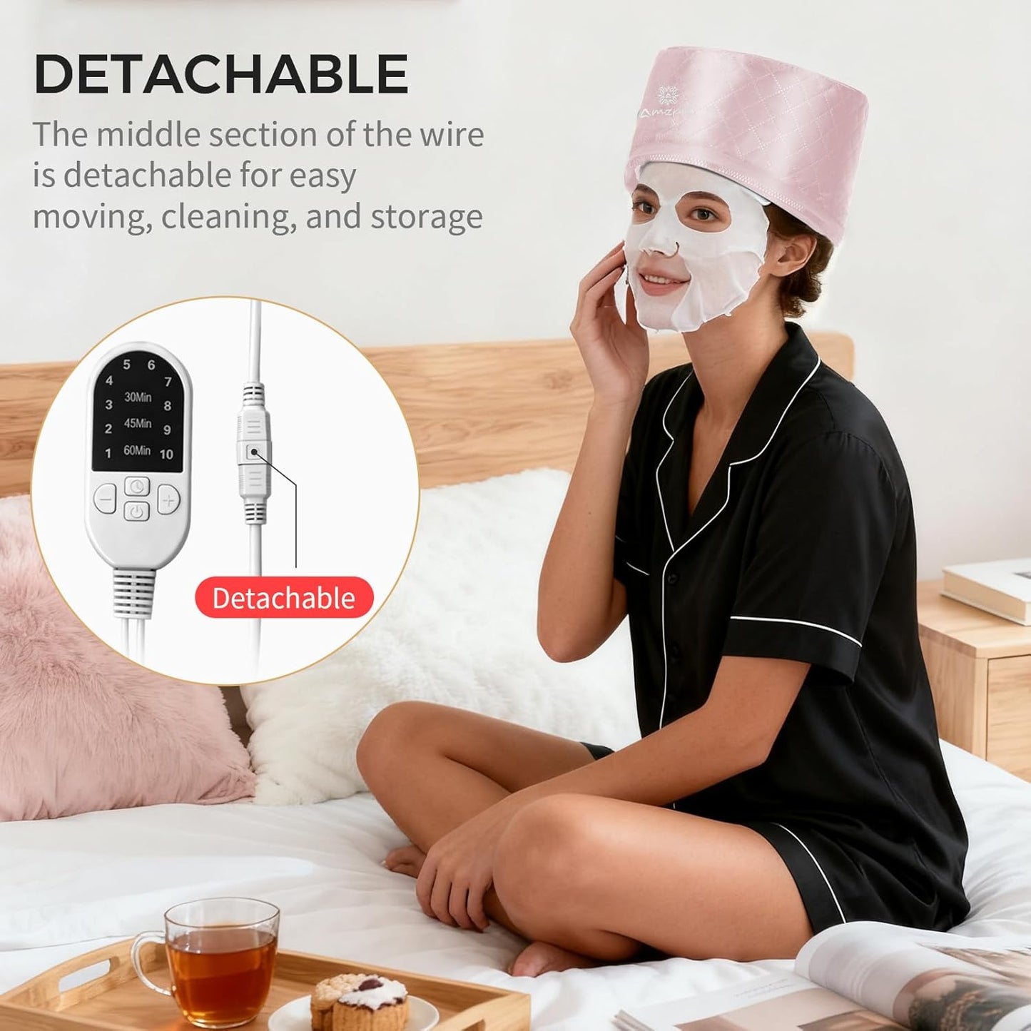 Thermal Heat Cap for Deep Conditioning - Electric Steamer Cap with 10-Level Temperature Control, Fast Heating for Natural & Afro Hair Care at Home(Pink)