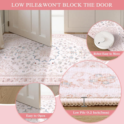 Moynesa Washable 2x6 Pink Hallway Runner Rug, Cute Girl Floral Print Runner for Home Decor, Foldable Low Pile Soft Non-Slip Floor Mat for Kids Playroom Nursery Entryway Kitchen