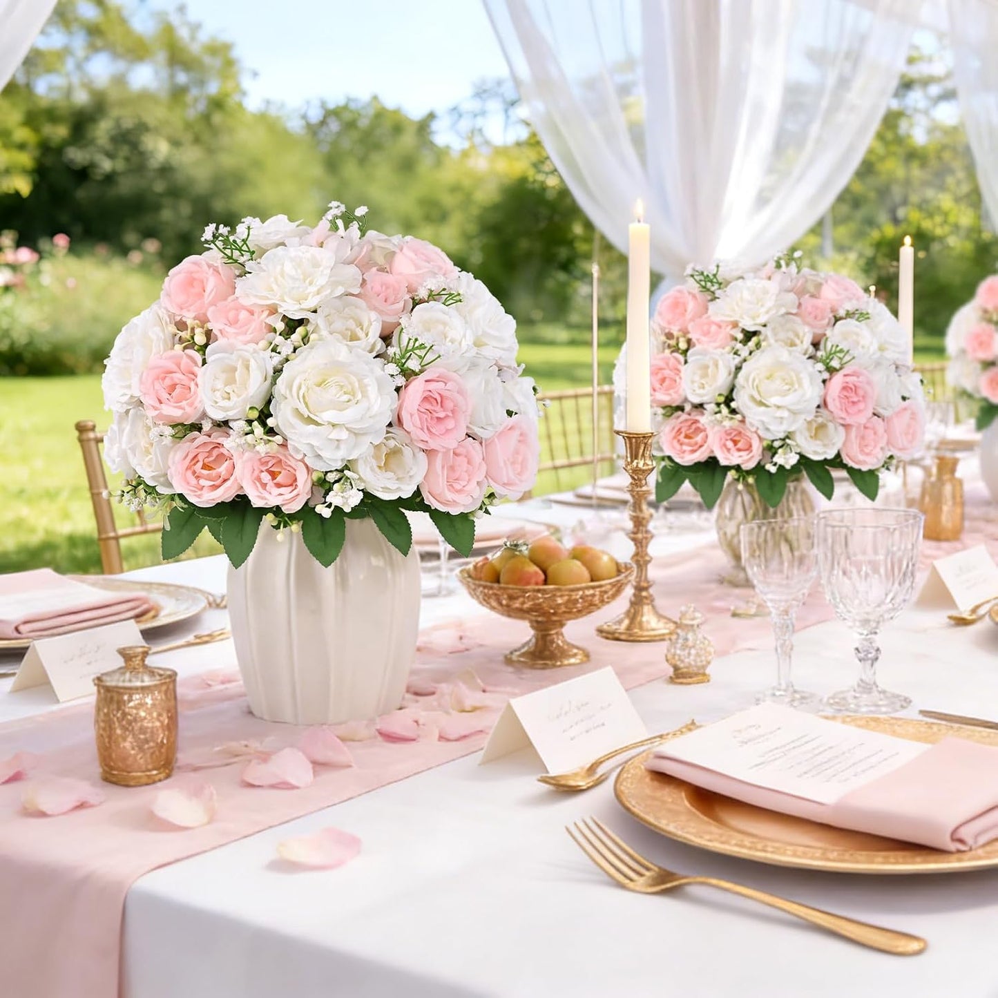 Yastouay 2 Bouquets Peonies Artificial Flowers, Mixed Pink & White Fake Peonies with Large Bloom, Silk Peony Flowers Faux Peony Bouquet for Wedding Centerpieces, Table, Vase & Home Decor