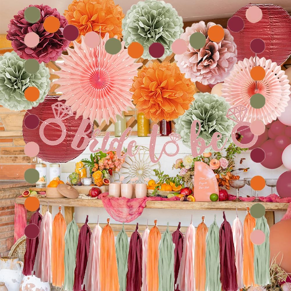 Fall Bridal Shower Decorations Sage Green Burgundy and Pink Bridal Shower Decorations Orange Bachelorette Party Dusty Rose Gold Bride to Be Banner Kit for Blush Pink Sage Green Burgundy Wedding Decor