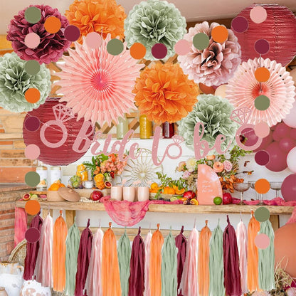 Fall Bridal Shower Decorations Sage Green Burgundy and Pink Bridal Shower Decorations Orange Bachelorette Party Dusty Rose Gold Bride to Be Banner Kit for Blush Pink Sage Green Burgundy Wedding Decor