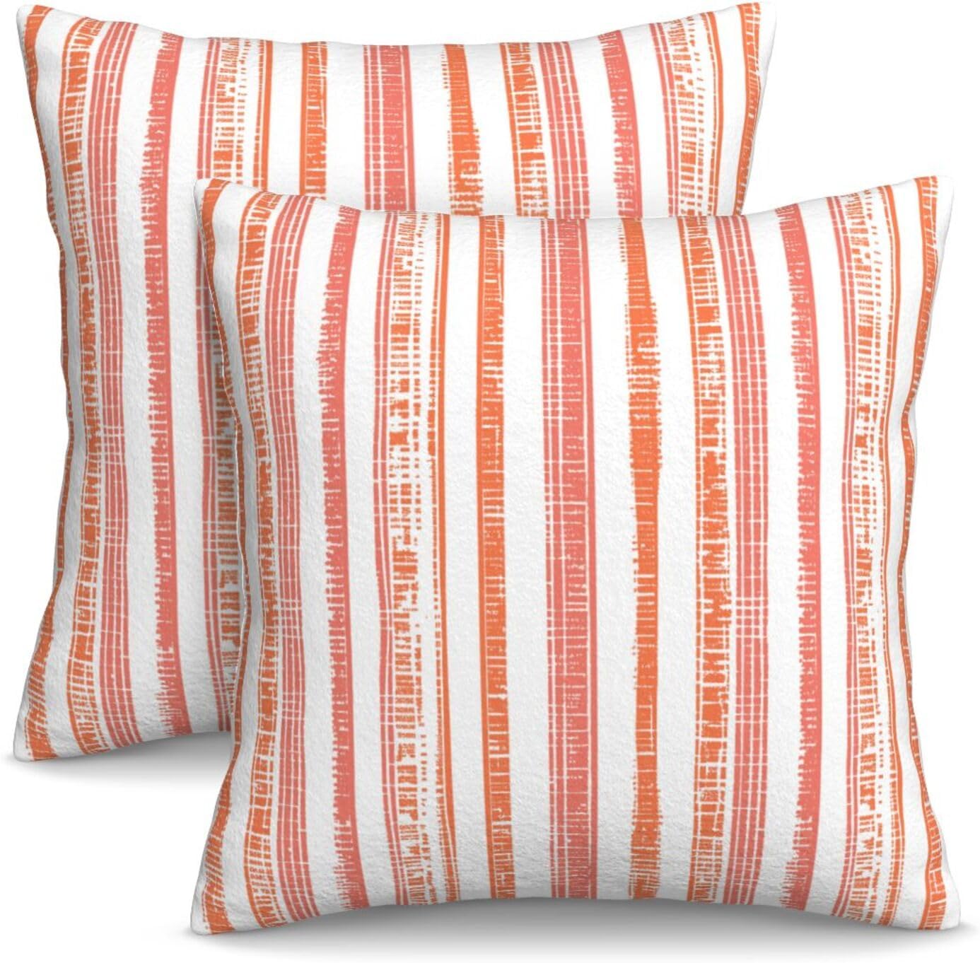 KiuLoam Boho Coral Pink Orange Striped Throw Pillow Covers 18 x 18 Inch Set of 2, Stripe Pattern Farmhouse Decorative Pillow Cases Modern Cushion Cases for Couch Bed Home Decor