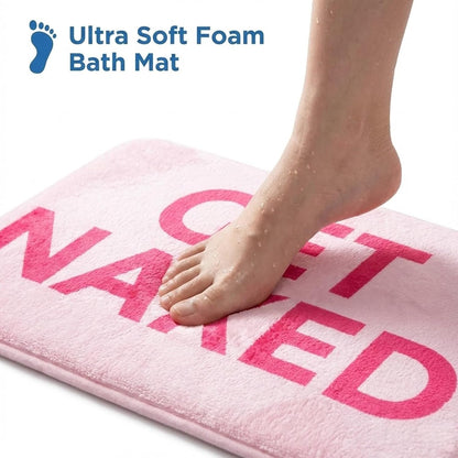 Pink Get Naked Memory Foam Bath Mat 16x24 Inch, Funny Bathroom Rugs, Cute Dorm, Apartment Decor, Soft Non Slip Absorbent Mats for Shower, Vanity
