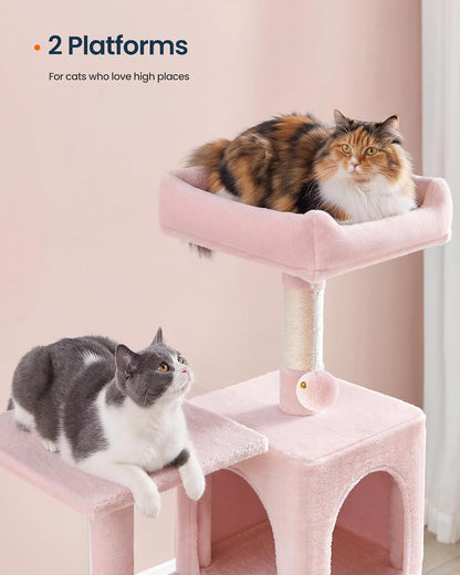 SONGMICS HOME Cat Tree for Indoor Cats, Multi-Level Cat Tower with Sisal Scratching Posts, Hammock and Condo, Pink