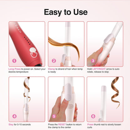 Extra-Long Barrel Rotating Curling Iron with Short Clamp, Automatic Curling Iron 1 Inch Creates Loose Curls – for Medium and Long Hair, High Heat 410°F, Instant Heat up, Double Ceramic, Dual Voltage