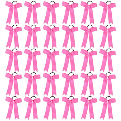 30 PCS College Style Cheer Bows Collegiate Long Tail Skinny Cheer Bow Elastic Hair Tie Bows for Teens Girls Softball Competition Sports Cheerleaders (Pink)