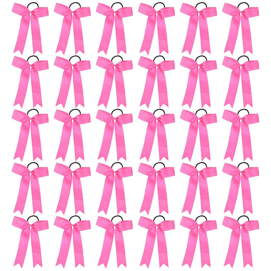30 PCS College Style Cheer Bows Collegiate Long Tail Skinny Cheer Bow Elastic Hair Tie Bows for Teens Girls Softball Competition Sports Cheerleaders (Pink)